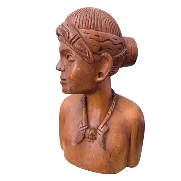 Vintage Hand Carved Wooden Bust Solid Wood Primitive Native Tribal Figure - Picture 2 of 6